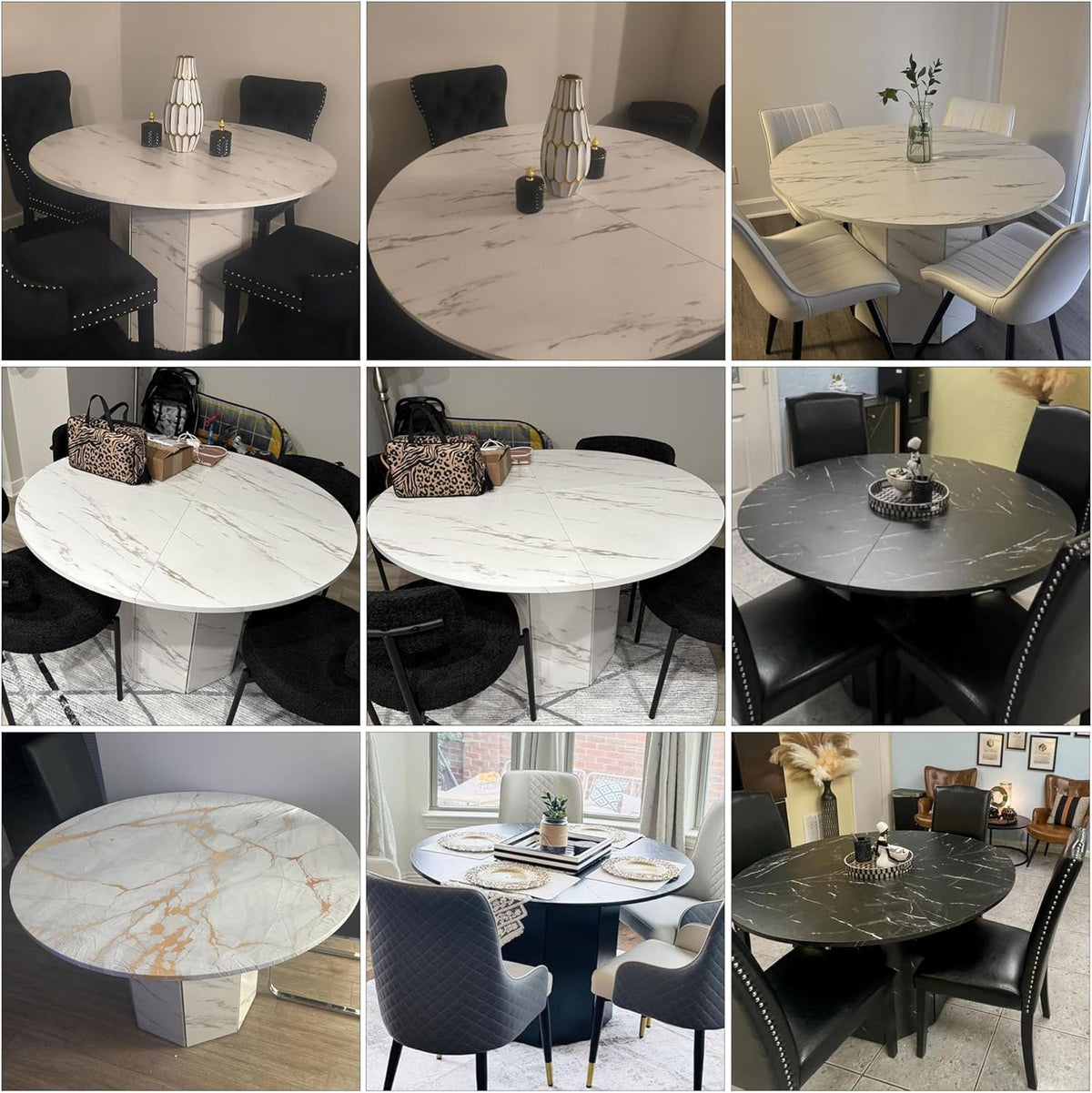 HSH Ronde eettafel voor 4-6 personen, alleen witte faux marmeren eettafel, moderne cirkel keukentafel voor thuis woonkamer, industriële houten eettafel met achthoekige basis, wit marmer, 120 cm - QUORE
