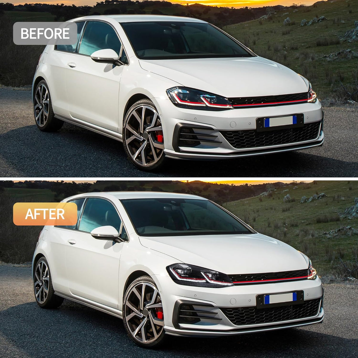 VLAND Koplampen Compatibel met Golf 7 facelift/Golf 7.5 MK7.5 halogeen 2017-2020 (Niet voor Golf MK7/GTI/GTD/Rline), Met E-keurmerk, 1 set (Rood/VOLLEDIG LED)