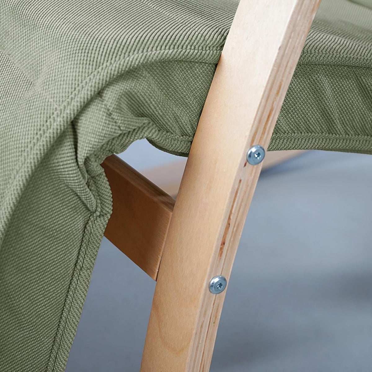 WeHome Swing Amor Schommelstoel met armleuningen van hout, Rocking Chair, schommelstoel met verstelbare voetensteun, woonkamerstoel, slaapkamerstoel (stof, groen)