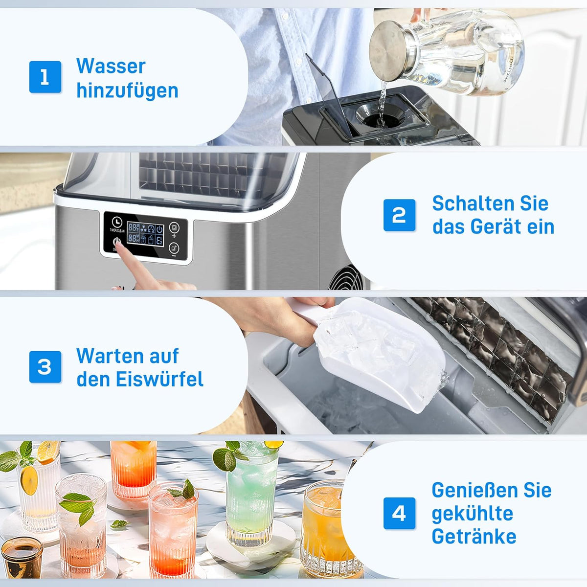 IJsblokjesmachine – IJsblokjesmaker – IJsbereider – Ijsmachine – IJsproducent – Tot 20 kg ijs per 24 uur – RVS behuizing met LCD-display