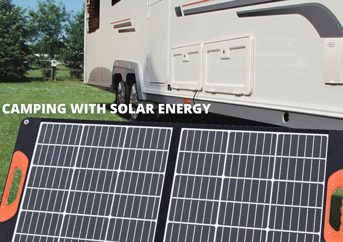 100 W opvouwbaar zonnepaneel draagbare monokristallijne zonnelader voor krachtcentrales, caravan, boot, camping, camper, 12 V, off-grid huis, RV-batterij met USB- en DC-uitgangen (Mono