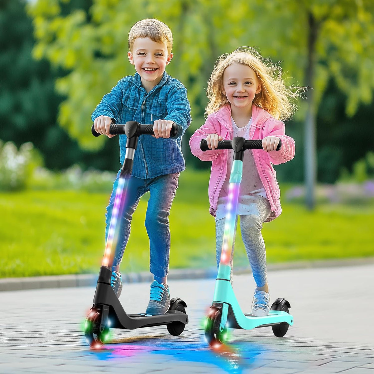 SISIGAD Elektrische Step voor Kinderen van 6-12 Jaar, Kids E Scooter 5.3 Inch E Step met Kleurrijke LED-verlichting en 3 Verstelbare Hoogte, Kids Elektrische Scooter Max Belasting 70kg, Max 10km/h