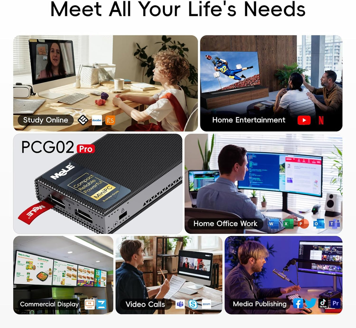 MeLE Fanless Mini PC Stick PCG02 Pro N5100 8 GB RAM 256 GB geheugen, Desktop Micro Dual HDMI Gigabit Ethernet op bedrijf, kantoor, industrieel, ivd, media thuis