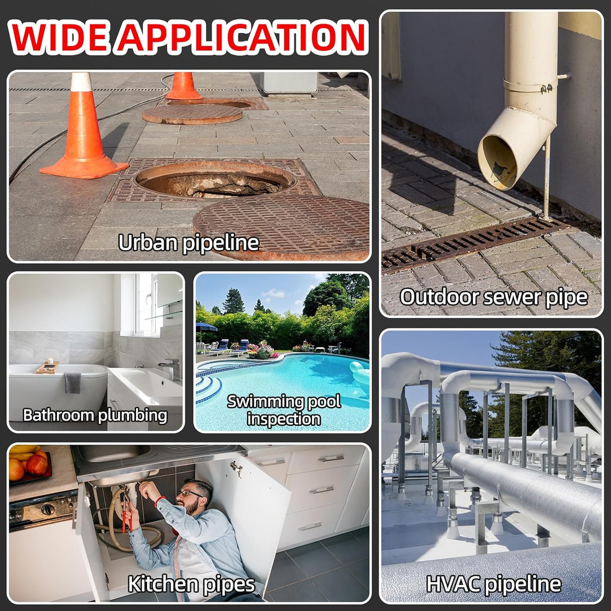 Sanyipace Endoscoopcamera met DVR-recorder, industriële buiscamera, kanaalcamera, waterdicht IP68, met meterteller, 30 m