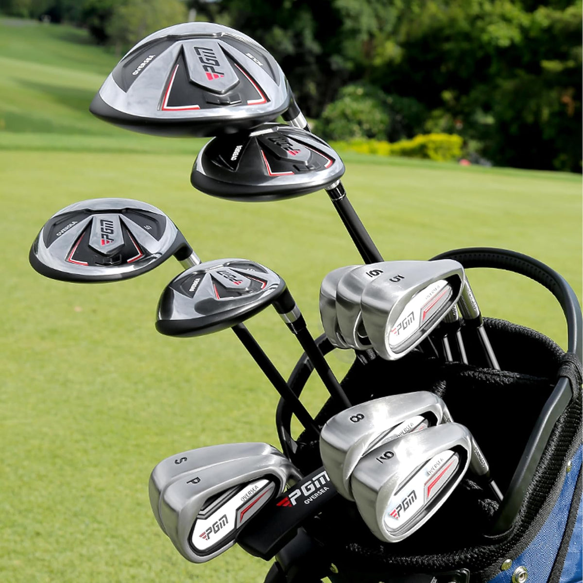 PGM Complete golfclubsets voor heren - 12 stuks - 3 hout (#1,3,5), 1 hybride (#4H), 6 ijzers (#5,6,7,8,9, PW), 1 zandwig (55 °), 1 putter - golfstandtas - MTG051-4