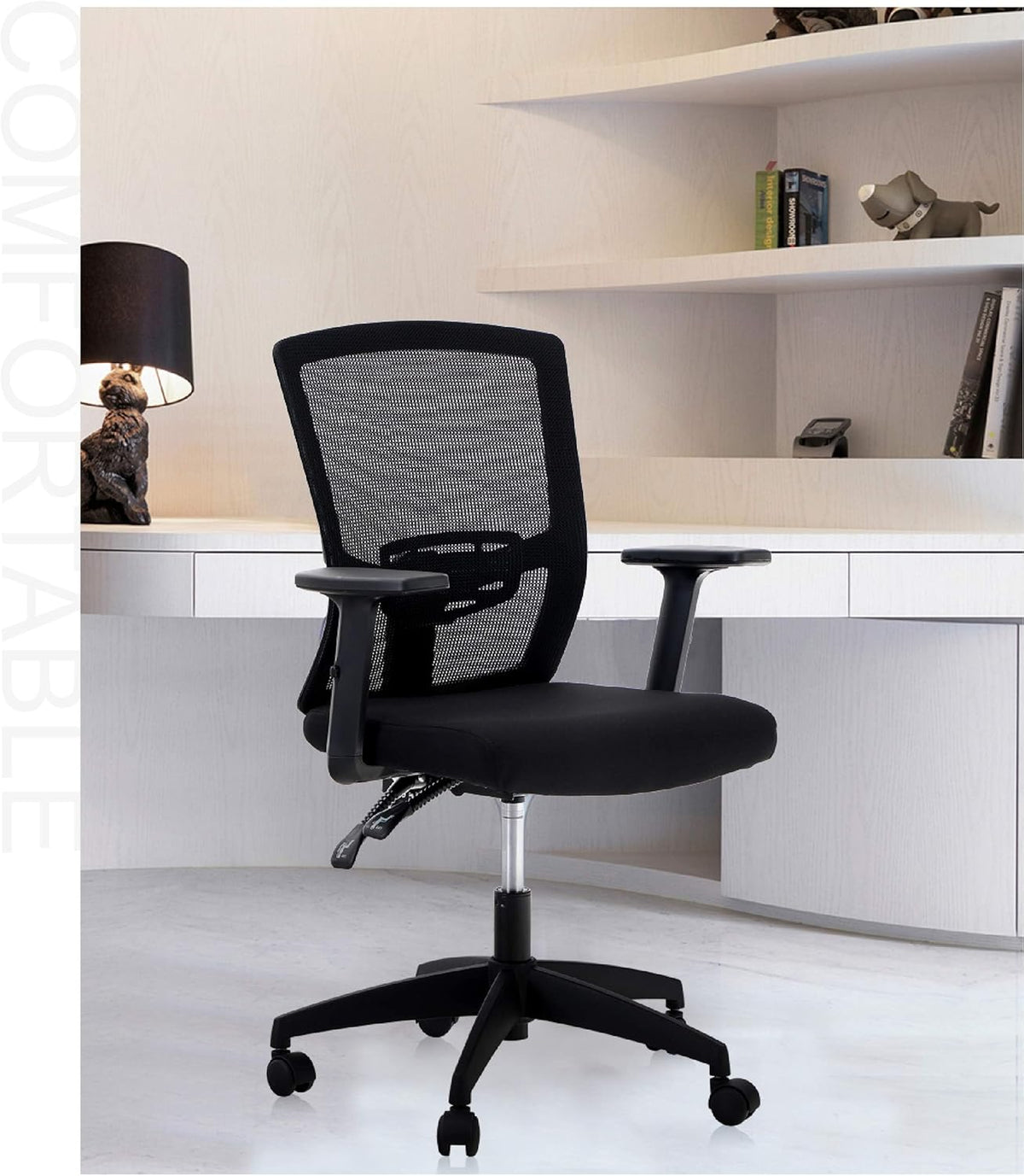 ALPHA HOME Office Chair, Ergonomic Height Adjustable Swivel Chair, Computer Office Chair with Adjustable Lumbar Support, Armrest, Tilt Function, Up to 160 kg Load Capacity