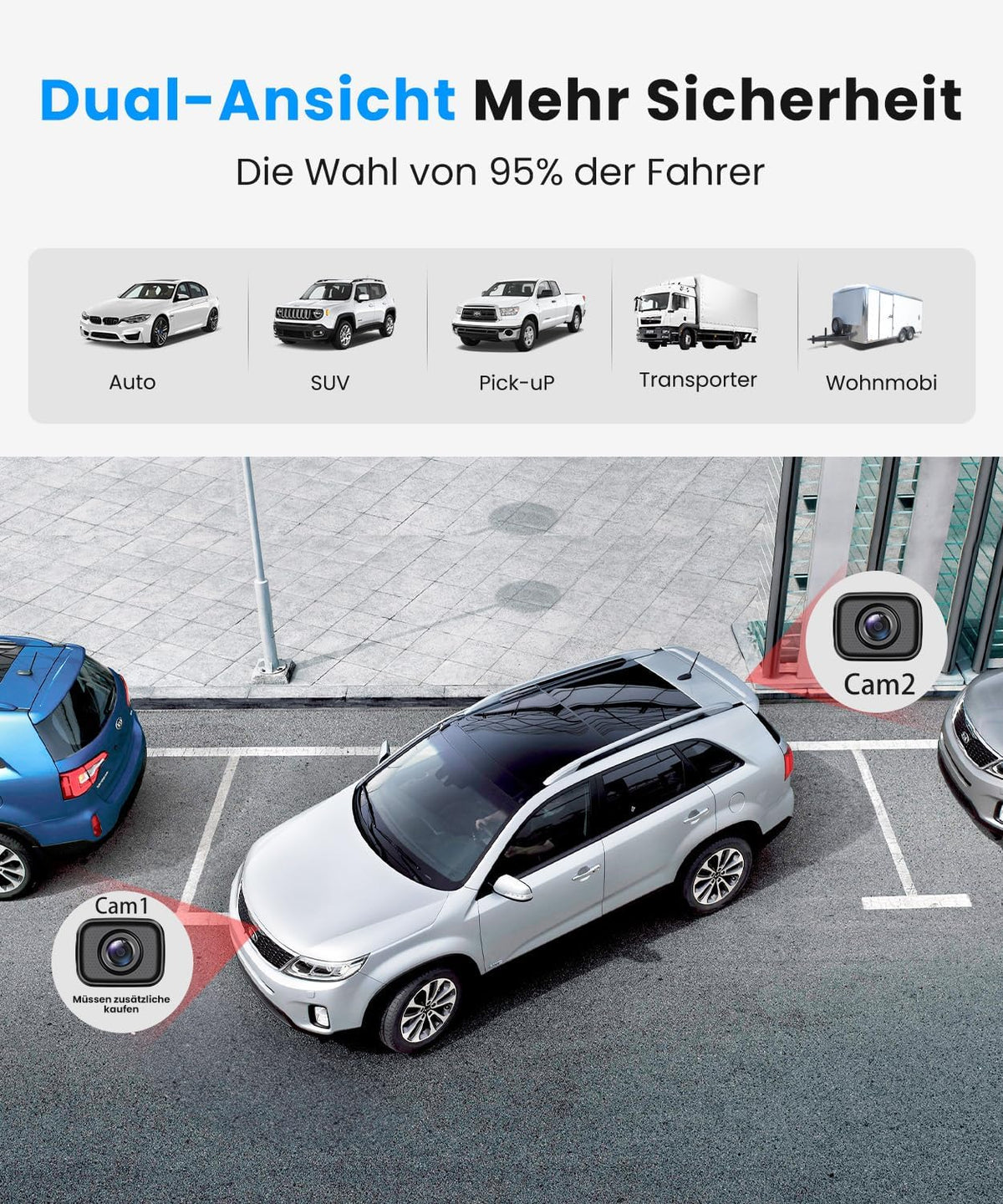 AUTO-VOX Draadloze achteruitrijcamera: 4,8 inch HD 1080P nachtzicht IP69K waterdicht eenvoudige montage achteruitrijcamera voor auto, vrachtwagen, camper, signaal