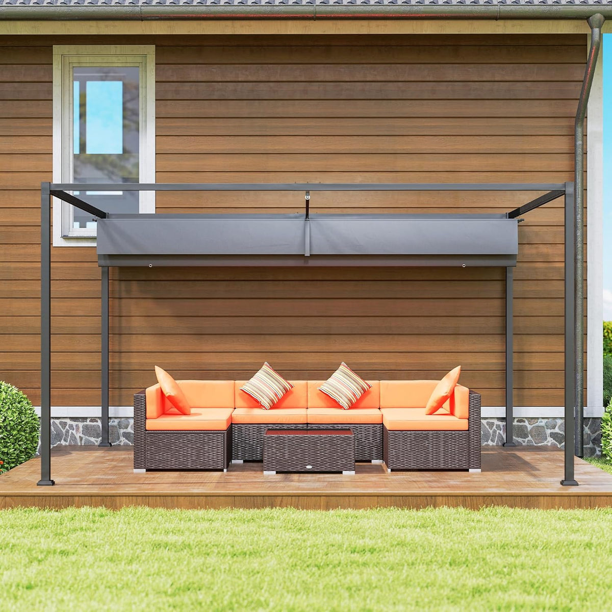 Pergola – Tuinpaviljoen – Overkapping – Terrasoverkapping – Vrijstaand – Schuifdak – Staal Met Poedercoating – Water- En UV-Bestendig Polyesterdak – 400x300x222 cm