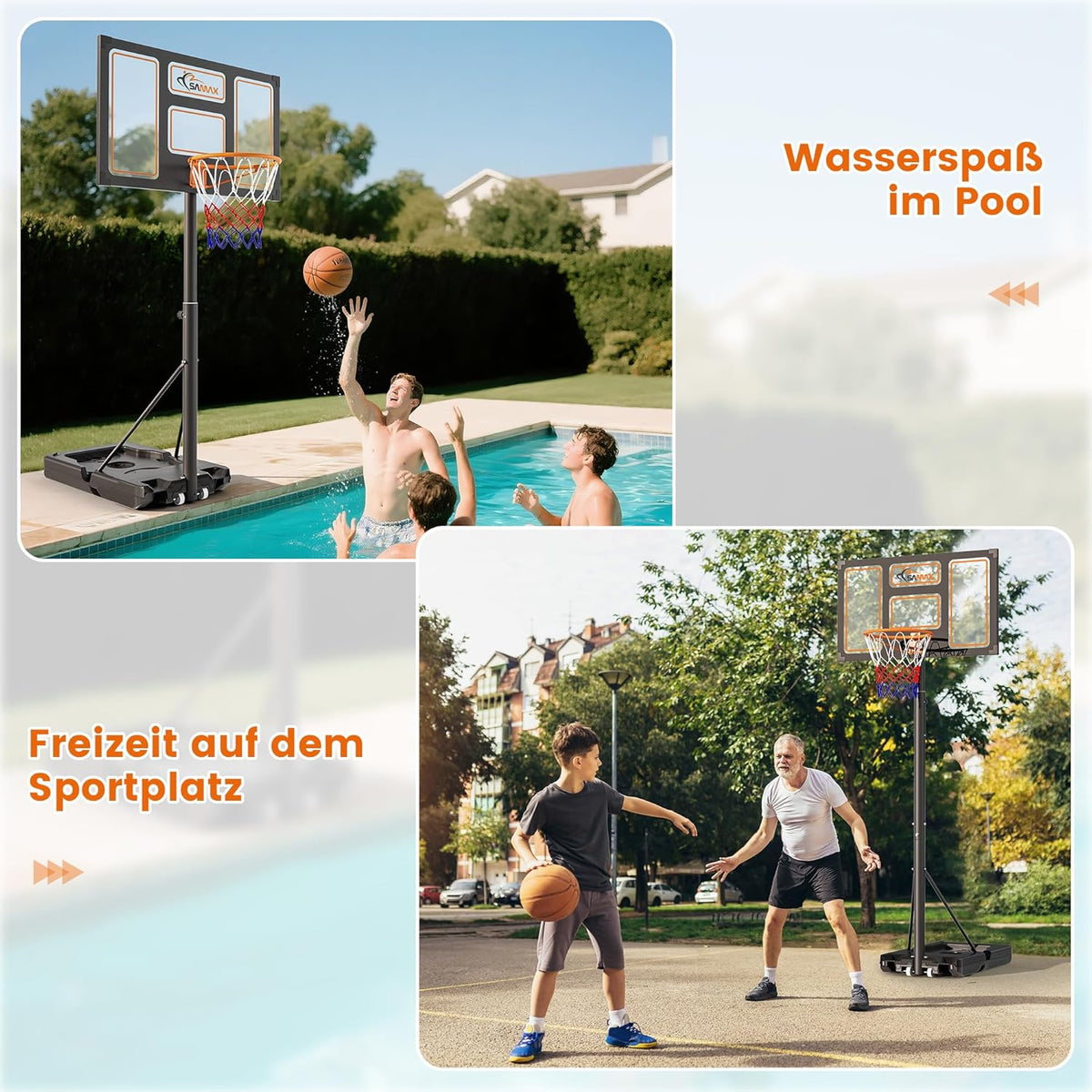 SAMAX Basketball Stand Basketball Ring Height Adjustable 100-305cm with Wheels & Net - Portable for Kids, Teens & Adults - Indoor/Outdoor Use, Sturdy Base & Board - QUORE