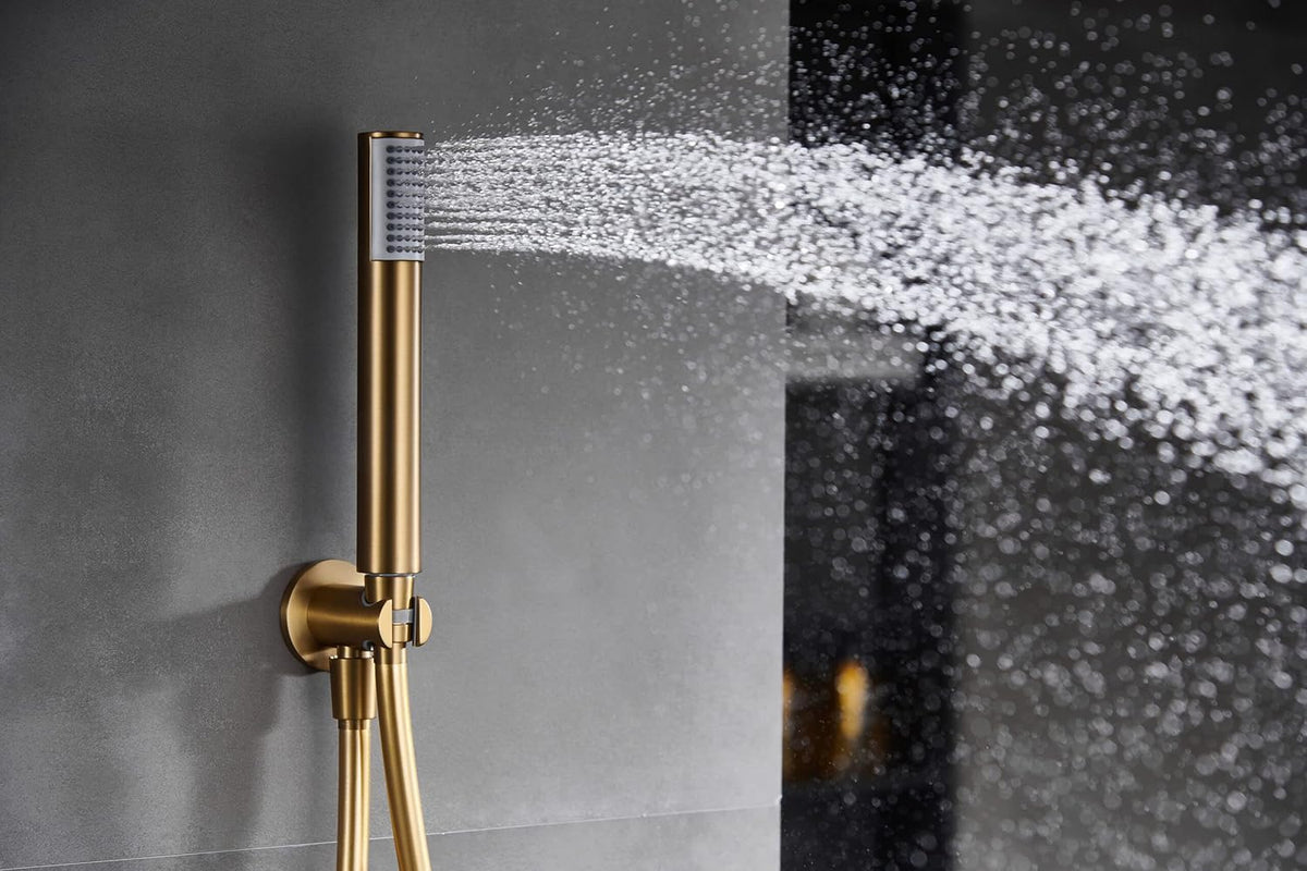 Douche Set – Regendouche – Handdouche – Inbouwdouche – Mengkraan – Geborsteld Goud PVD Coating – Ronde Vlakke Regendouche 25 cm