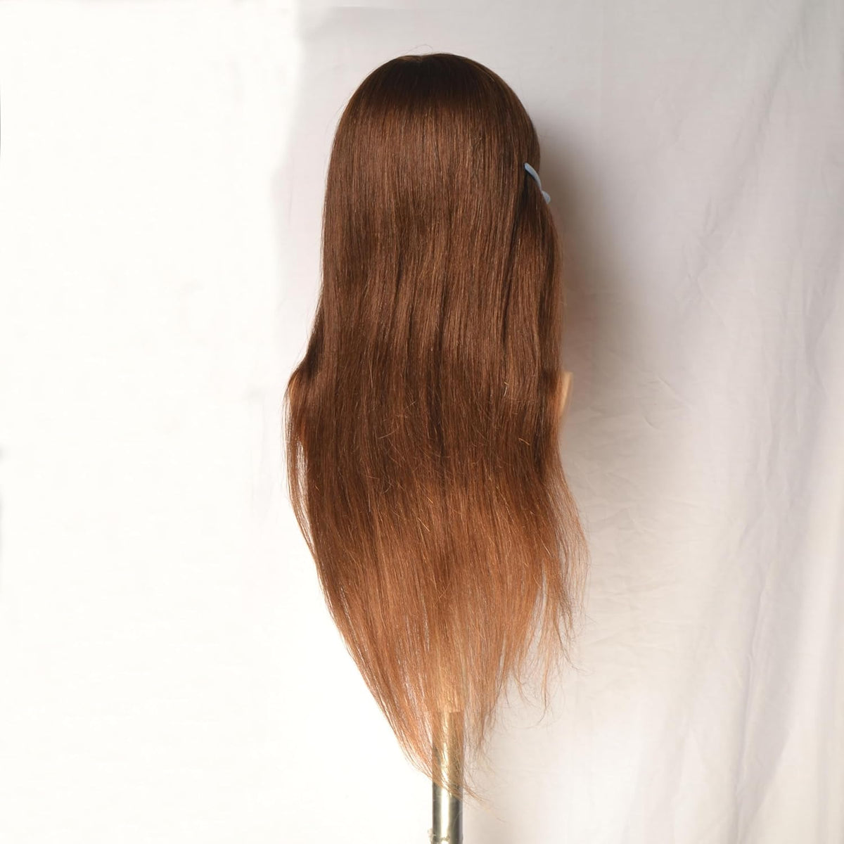 55,9 cm, 100% echt haar, mannequinhoofd, cosmeticahoofd, praktisch, gevlochten, training, kleuren, krullen, knippen, opgestoken kapsels (donkerbruin)