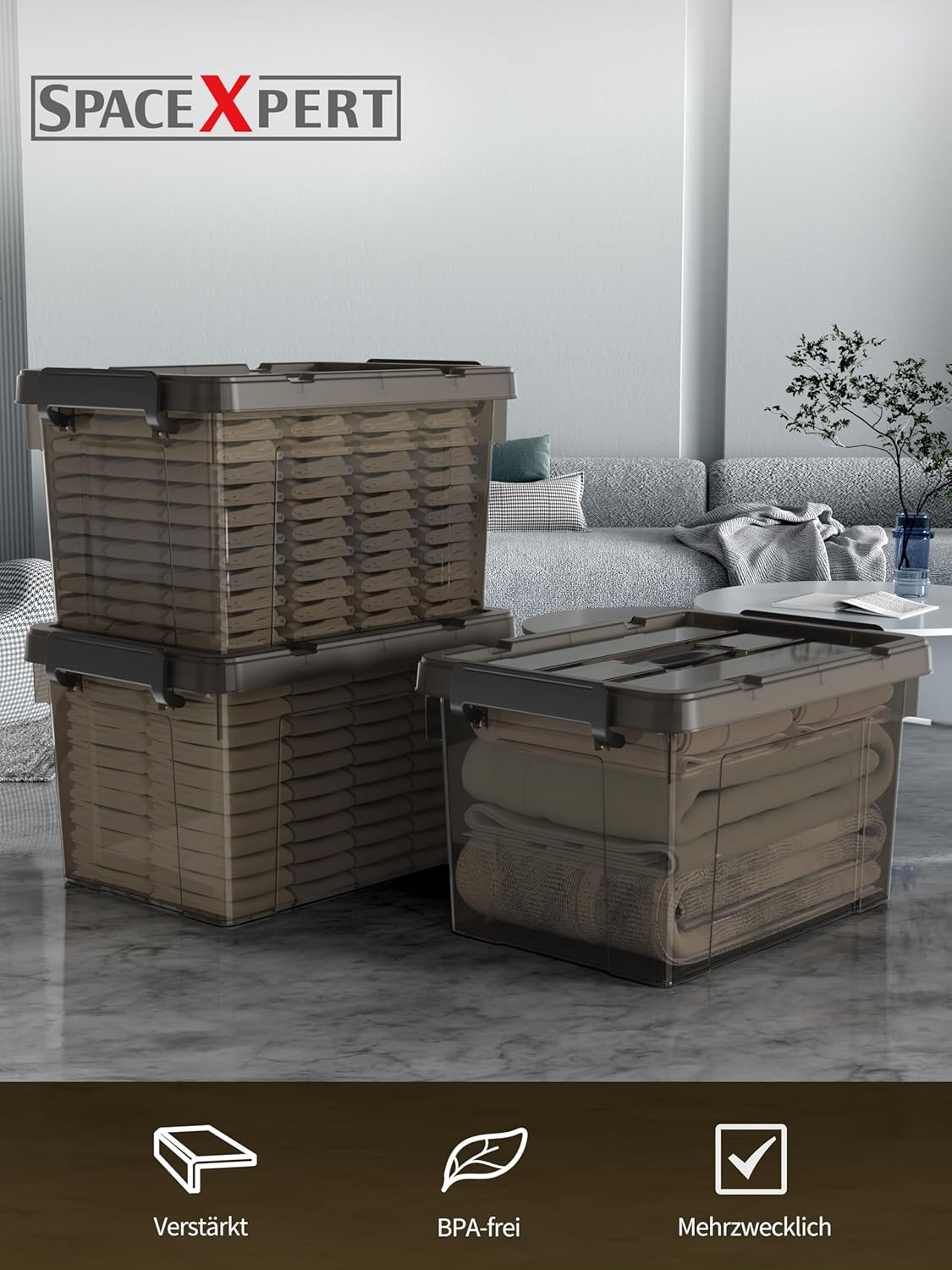 Opbergdozen – Opbergboxen – Opbergbakken – Organisatiedozen – Bewaarboxen – Set Van 6 – 65 Liter – Duurzaam PP Kunststof Met Handvat – Stapelbaar En Nestbaar