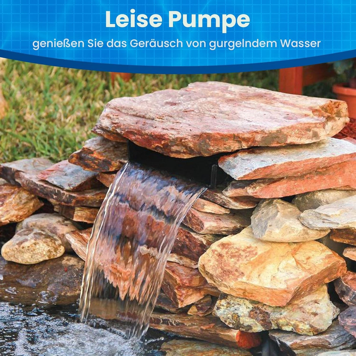Biling Vijver waterval bladenset, 30 cm roestvrijstalen overloop zwembadfontein met 2500 L/H pomp en duurzame buis voor vijver, zwembad, beekloop, tuin, terras