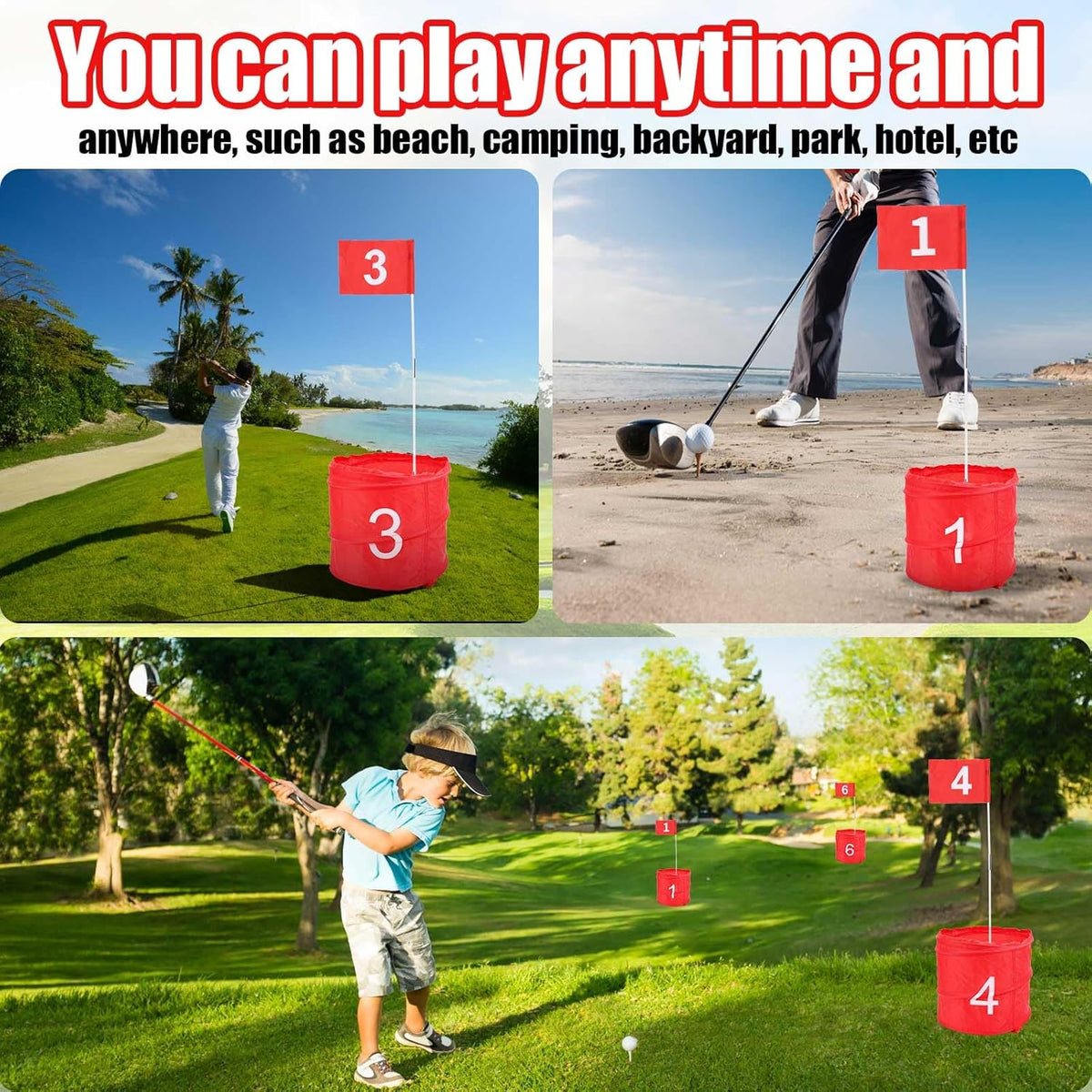 Golf Yard Game, 6 Holes Bucket Golf Games Backyard Golf Game Set Golf Practice Game voor Volwassenen Kinderen Gazon Strand Tuin Camping Park