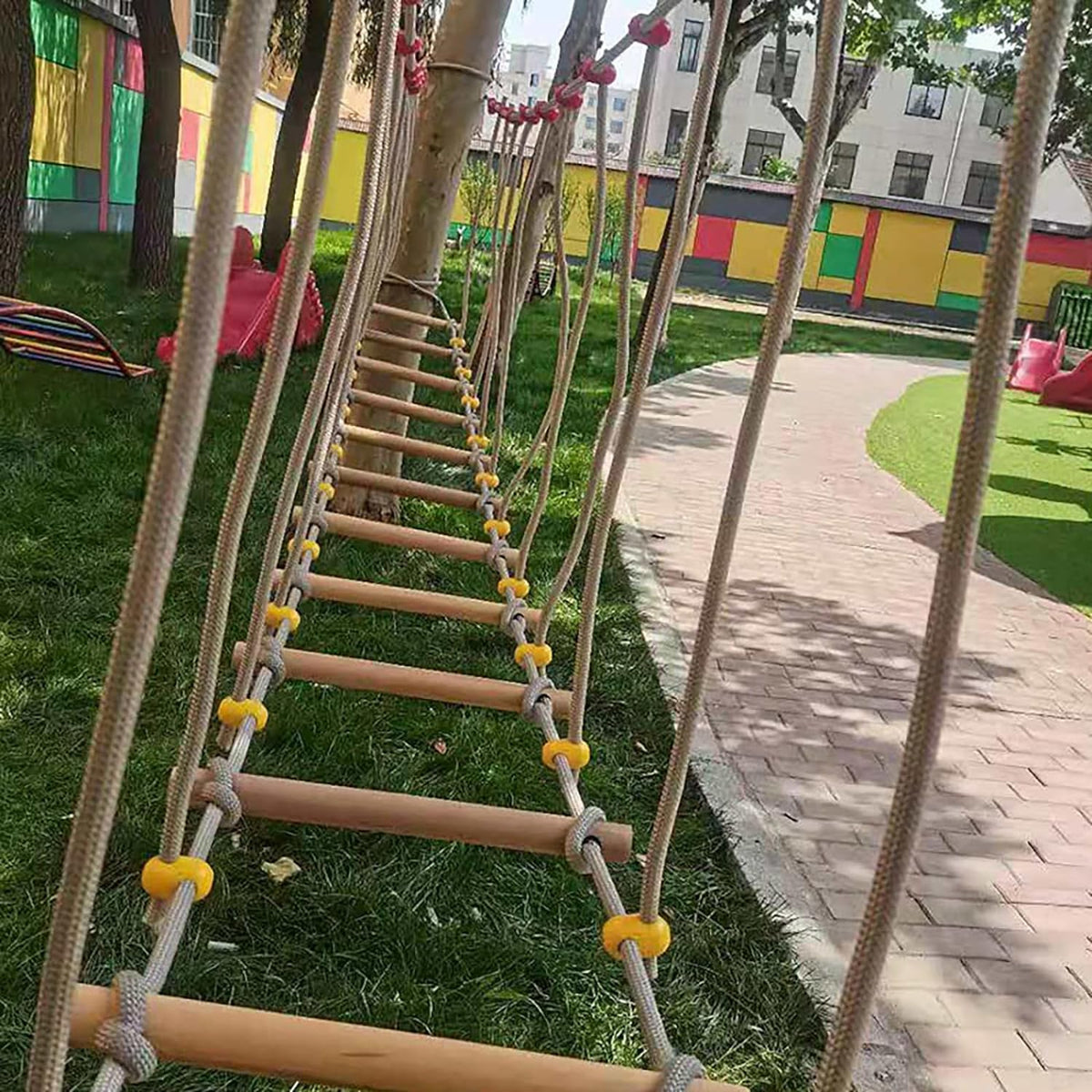 Kleuterschool outdoor brug swingende kinderen sport en fysieke fitness trainingsapparatuur Enige houten brug balance brug klimframe(Size:3m)