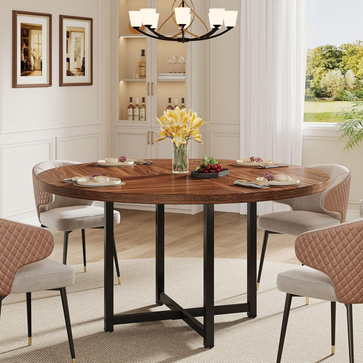 Ronde Eettafel – Ronde Tafel – Eettafel Rond – Kleine Eettafel – Keukentafel Rond – 120 cm Diameter – Industrieel Metalen Onderstel