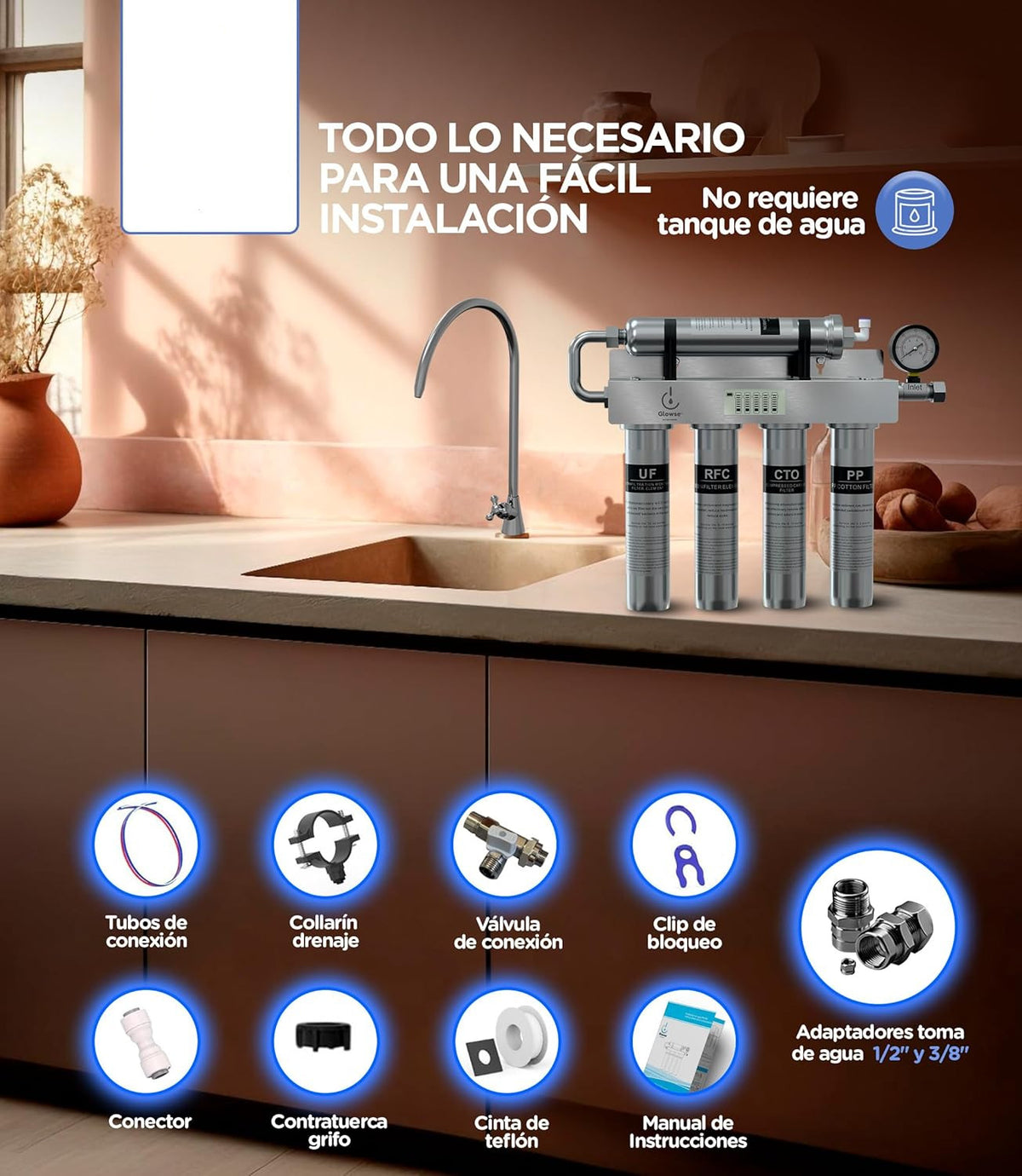 PR501 Home Water Purifier, Filtration 5 Phases, Fast Flow, Reverse Osmosis Water Purifier, Water Purifier, Reverse Osmosis, Drinking Water Purifier. - QUORE