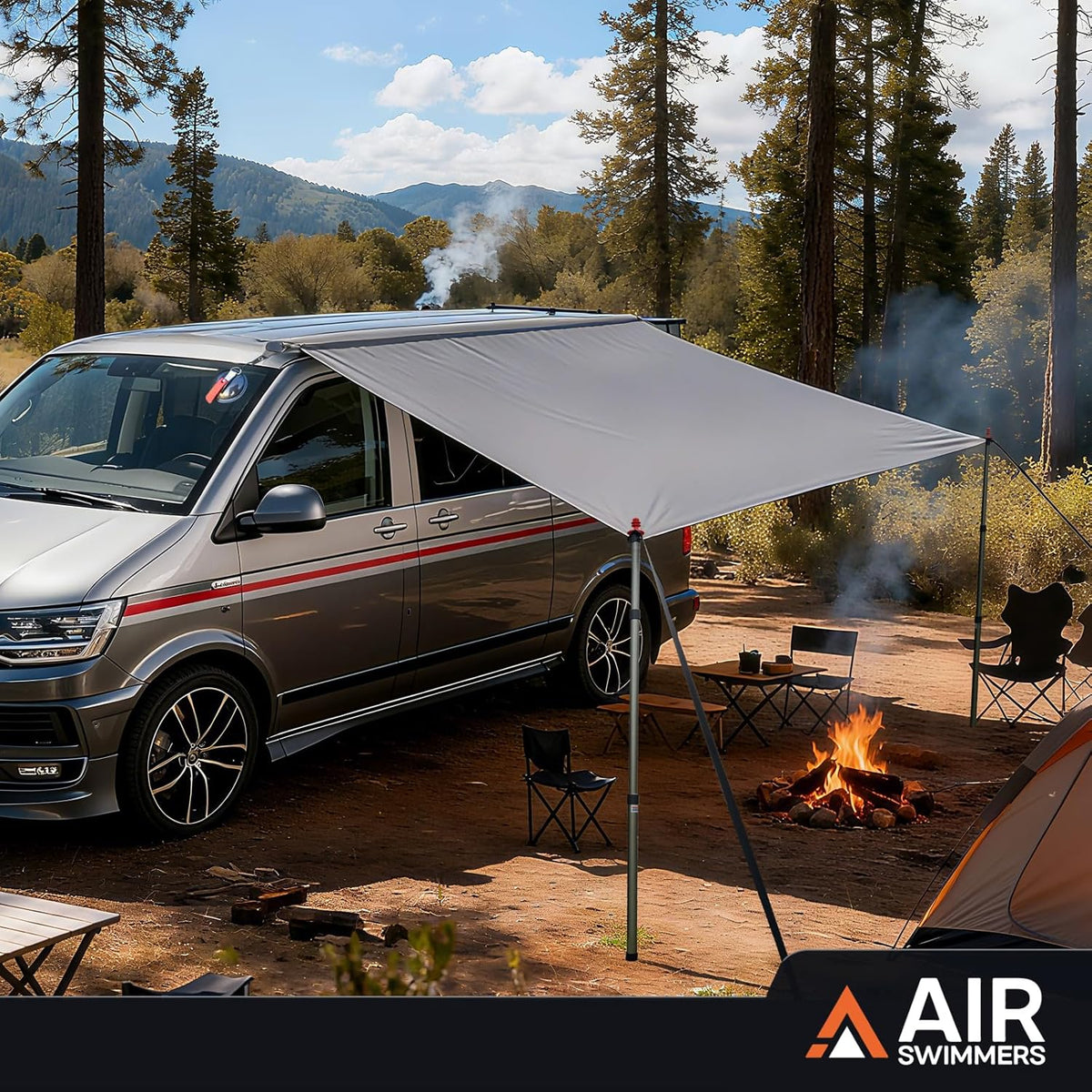 Zonnezeil met bies, luifel voor auto, V-w T5, camping, luifel, autoluifel, met kederrail (4-6 mm), T4, T6, waterdicht, anti-uv, tent stangen, zuignap