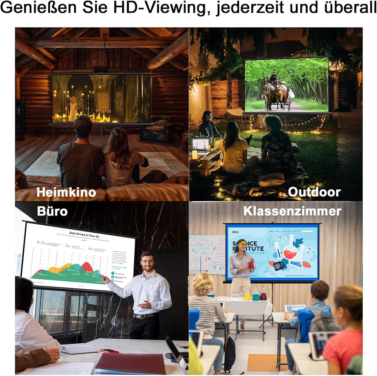 80” Projector Screen met Statief 16:9 4K HD Projectiescherm 160° Instelbare Kijkhoek voor Thuisbioscoop, Vergaderruimte, Bruiloften