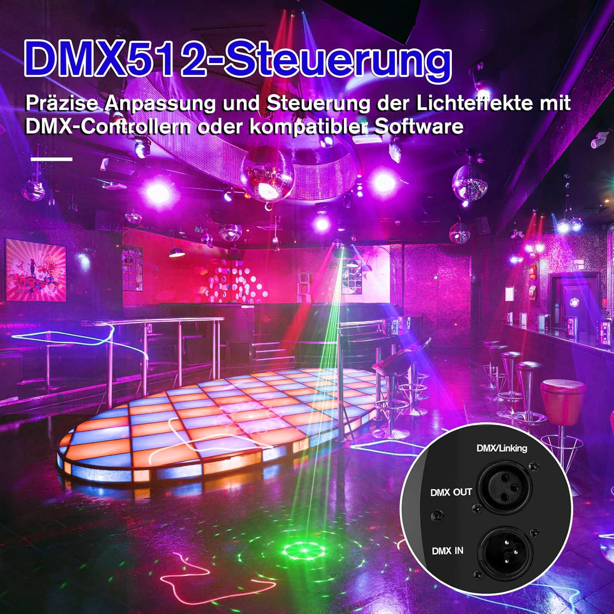 Disco Light Party Light, 3D RGB Animation DMX Effect Spotlight, LED Light, Music Controlled DJ Projector, For Karaoke, Family Gatherings, Wedding, Birthday, Halloween - QUORE