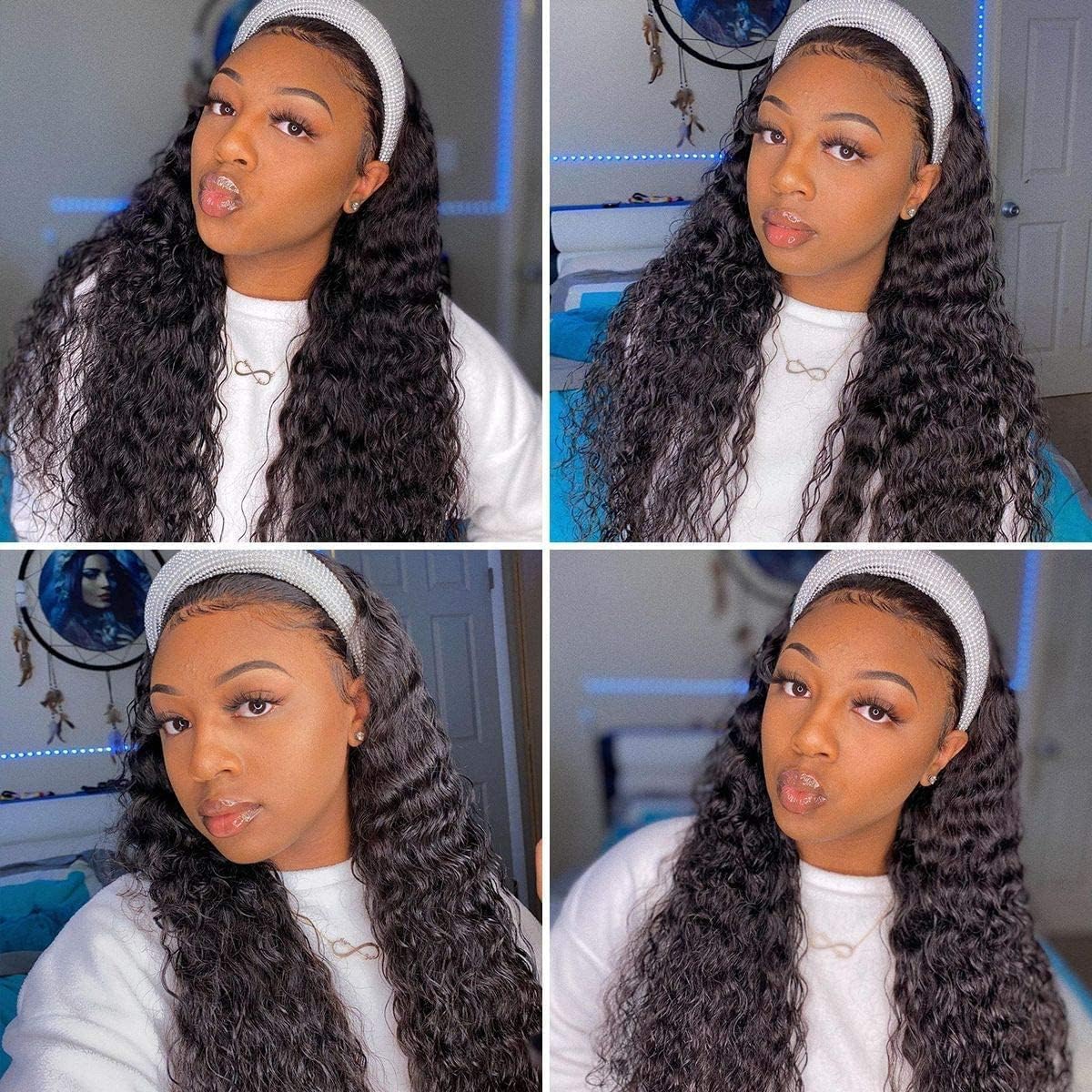 Deep Wave Headband Human Hair Wig Glueless Braziliaanse Natuur Vrouwen Haar met Pruiken Wear and Go Curly Wavy met Krullend Lang Machine Made Voor Zwarte Vrouwen Menselijk Natural Black 26 Inch
