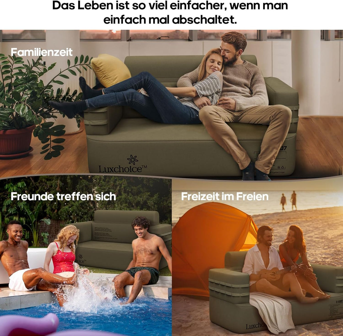 Opblaasbare sofa, camping, luchtbank, campingbank, opblaasbare bank, outdoor luchtsofa met armleuning en draagbare pomp