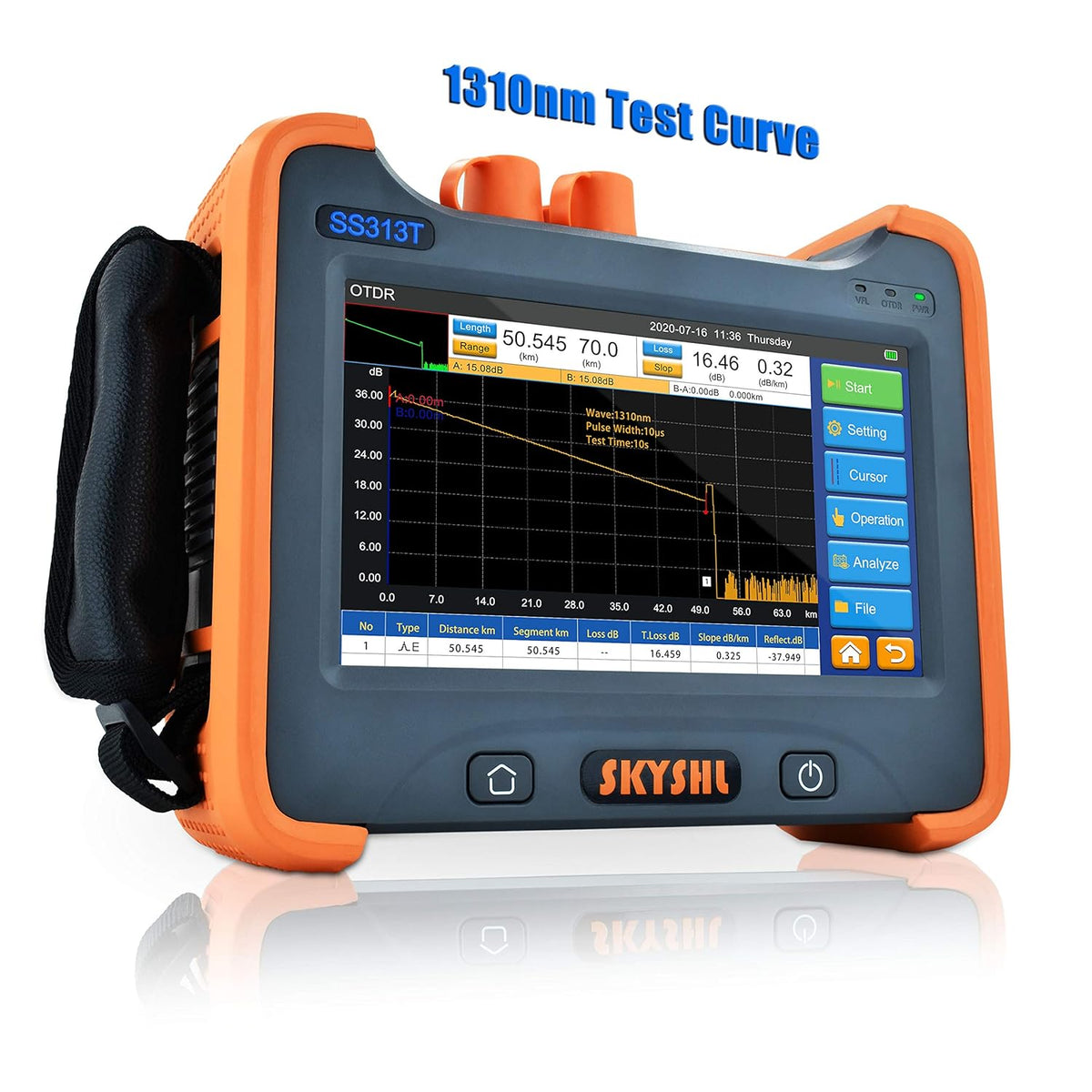 1310nm/32dB en 1550nm/30dB SM OTDR Singlemode Glasvezel Tester Met OPM+OLS+VFL+Evenementenkaart+7-inch Touchscreen Optische Reflectometer voor APC&UPC SC+ST+FC+LC Connector-SS313T-2A1