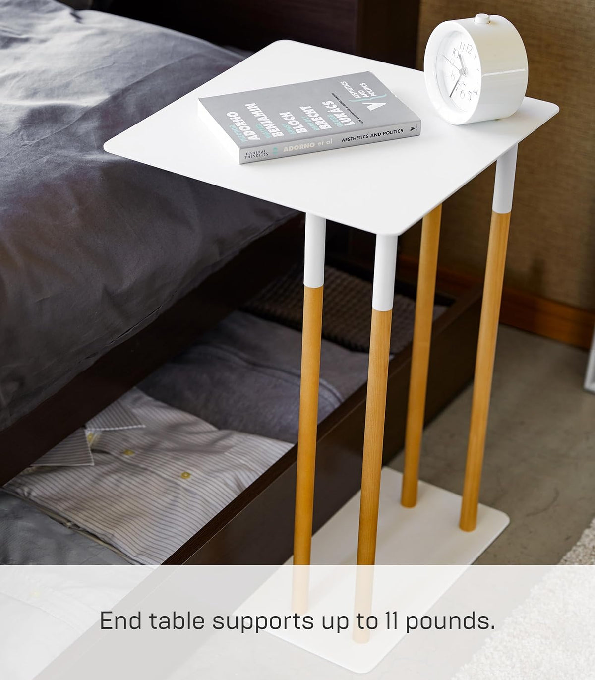 Yamazaki 4803 PLAIN Side Table, white, Steel/Wood, 35 x 35 x 55 cm