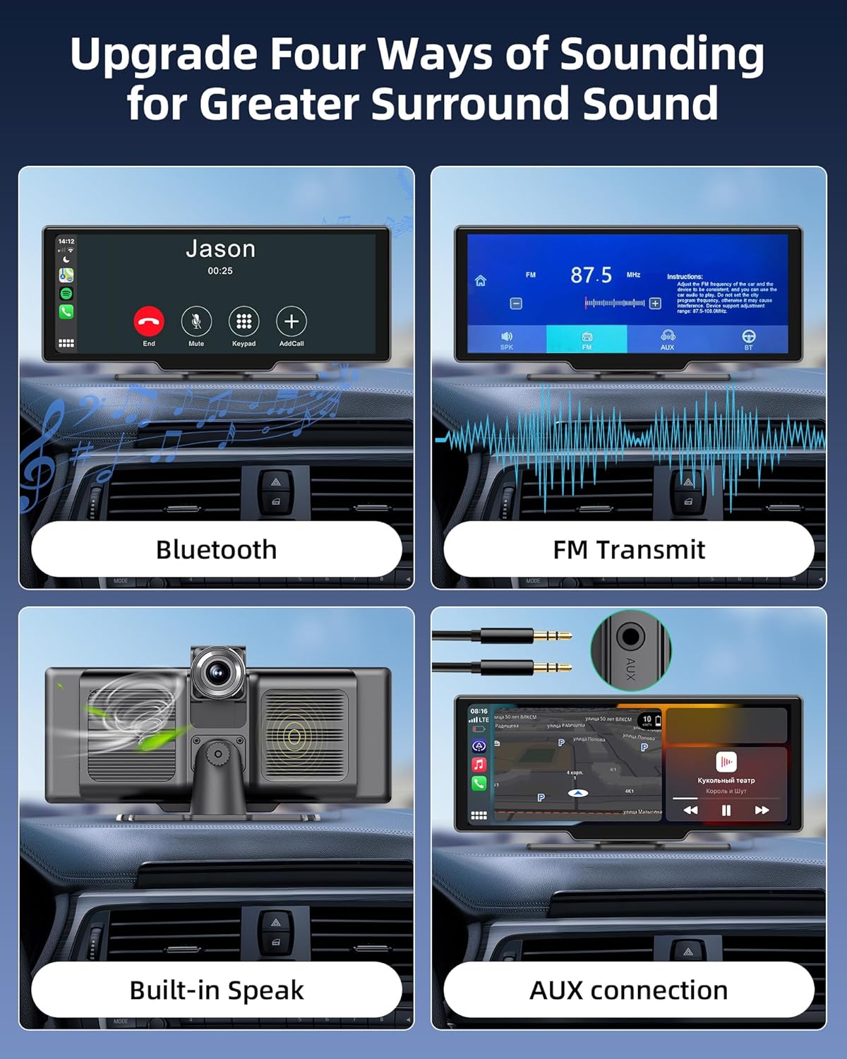 Draadloos Apple Carplay Display – Android Auto Scherm – Auto Infotainmentsysteem – Touchscreen Navigatie – Dashcam Voor en Achter – 10,26 Inch HD IPS – 2,5K Frontcamera & 1080p Achteruitrijcamera – Bluetooth 5.0 & 64GB TF-kaart