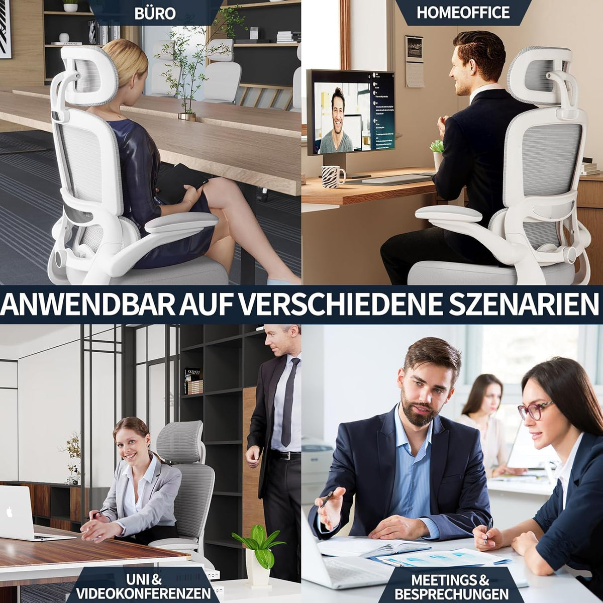 Bureaustoel – Ergonomische Stoel – Gamingstoel – Kantoorstoel – Computerstoel – Verstelbare Lendensteun & Hoofdsteun – Draaggewicht Tot 150 Kg – Geschikt Voor Grote Mensen – Grijs