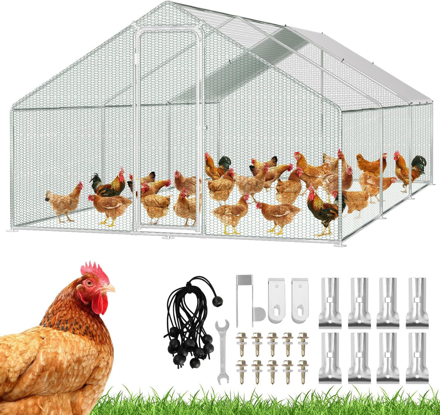 Kippenhok – Kippenren – Dierenhok – Buitenverblijf – Houthok – Veilig Slot – Waterdicht PE Doek – 3 x 6 x 2 m XXL