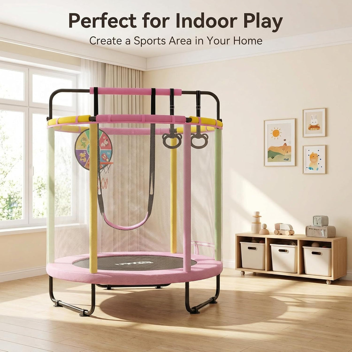 Trampoline voor kinderen, verstelbare baby peuter trampoline met basketbalring, indoor outdoor peuter trampolines, geschikt voor verjaardagscadeaus