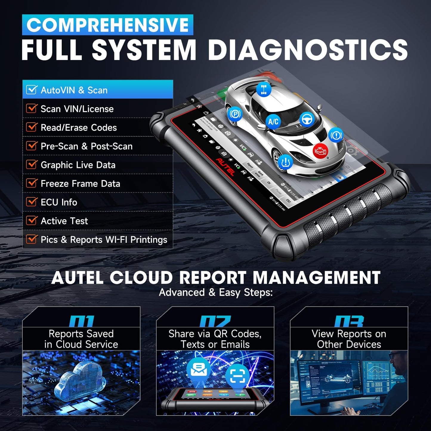 Diagnoseapparaat – Auto Scanner – OBD2 Scanner – Voertuig Diagnose Tool – ECU Codelezer – Draadloos Bluetooth – 8 Inch HD Touchscreen