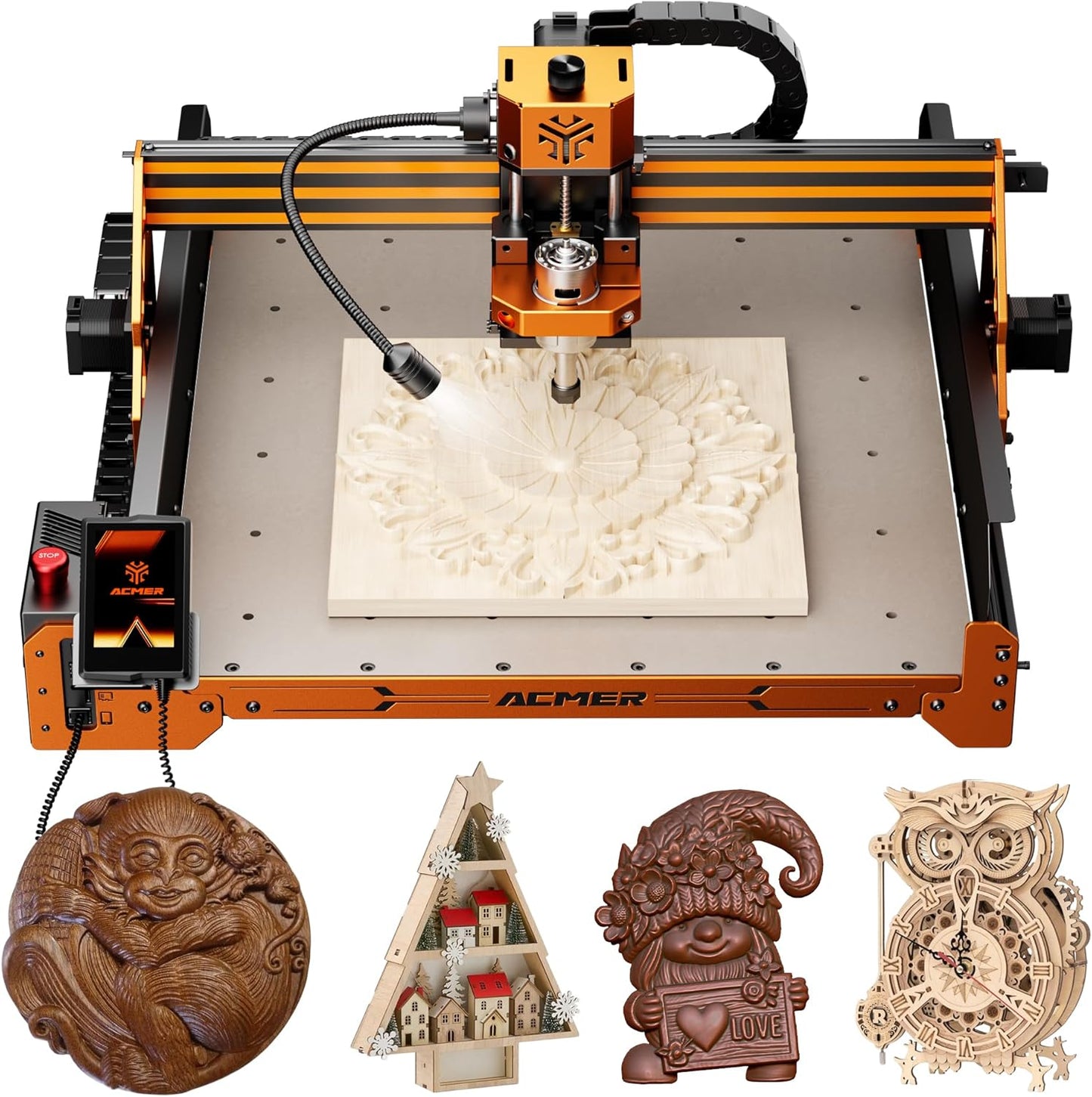 CNC-routermachine, ACMER Ascarva 4S CNC-freesmachine, 70W 24V spindelvermogen, 15,7 x 15,7 x 3,7 inch, 120 W hele machinevermogen voor hout, kunststof, acryl, MDF-snijwerk.