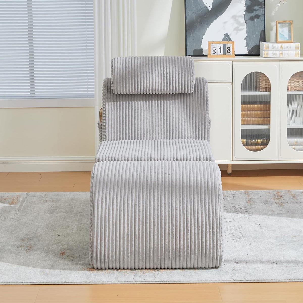 Relaxstoel – Vrijetijdsstoel – Fauteuil – Loungestoel – Leesstoel – Ergonomisch Gecomprimeerd Schuim – Afneembaar Kussen Met Zijvak – Corduroy Lichtgrijs 160x66x90 cm