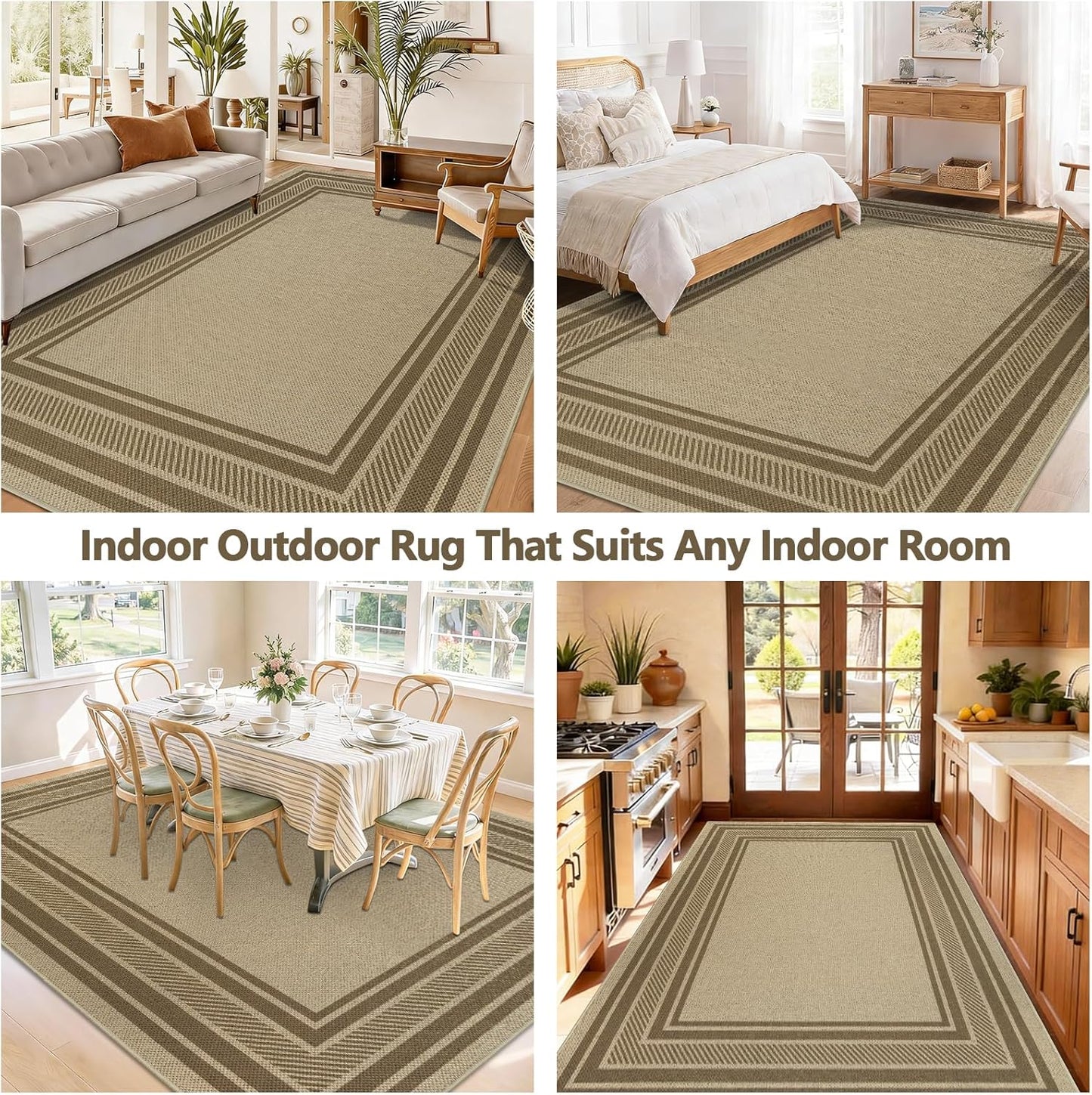 Famibay Tapijten voor woonkamer, groot, 200 x 290 cm, wasbare tapijten voor slaapkamer, jutelook, antislip vloerkleed voor woonkamer, slaapkamer, eetkamer, bruin