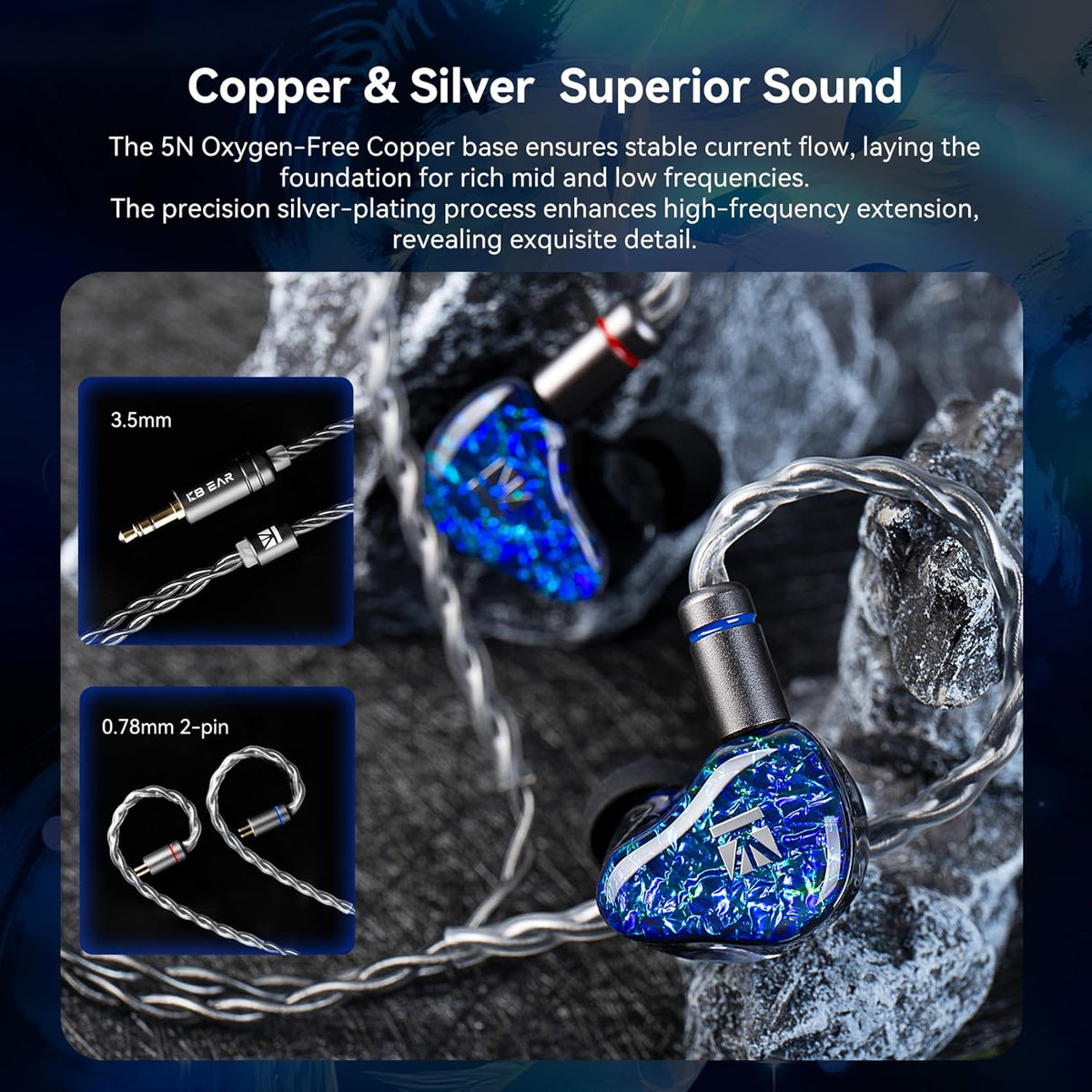 Yinyoo KBEAR SR8 IEM Oortelefoon, 1DD+3BA Hybrid Drivers In Ear Monitoren voor Muzikanten, HiFi Wired In Ear Oortelefoon Afneembare Kabel met 5N OFC, IEM's voor Gaming, Audiofiel en Live Performance