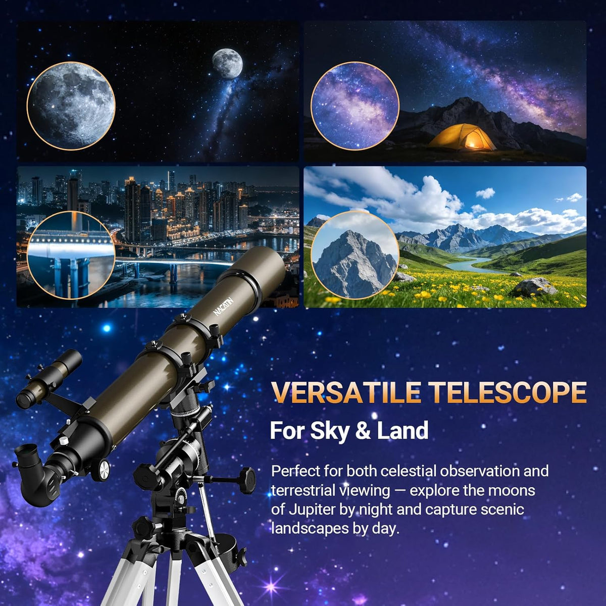 1000-90mm Astronomische refractor telescoop met Equatoriale Montage en Statief