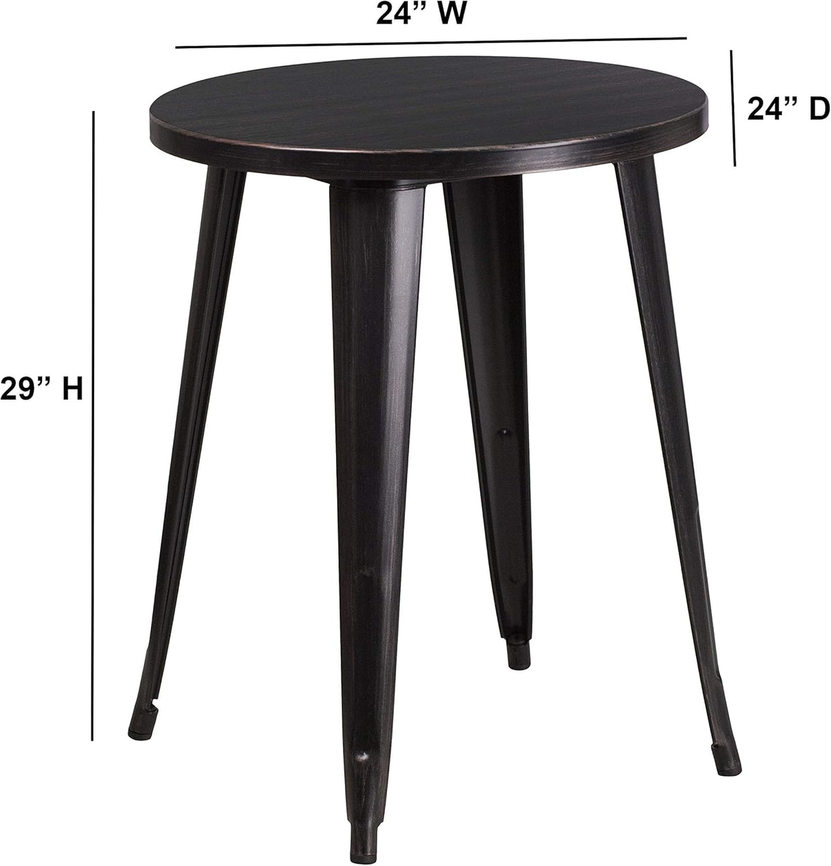 Flash Möbel 61 cm ronde metalen indoor-outdoor tafel, metaal, zwart/antiek goud, 71,12 x 63,5 x 12,7 cm