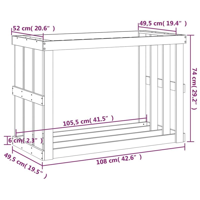 Houtopslagrek – Houtrek – Vuurhoutrek – Brandhoutrek – Houthouder – Wit – Massief Dennenhout – 108x52x74 cm – Geschikt Binnen en Buiten