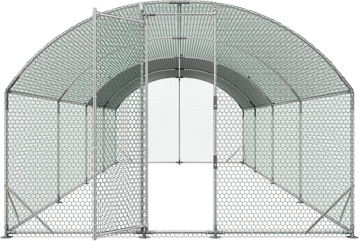 VEVOR Groot metalen kippenhok 2,7 x 7,6 x 2 m, kippenhok met waterdichte afdekking en robuuste structuur, gevogeltekooi met koepeldak, eendenhok, konijnenhok