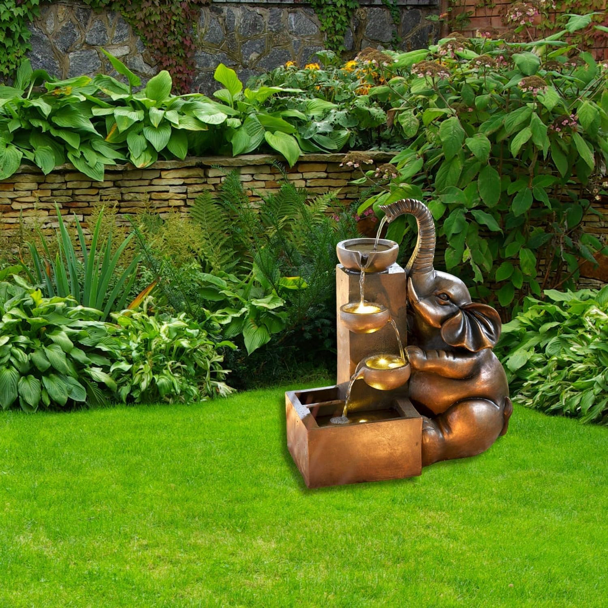 3 PAGEN® Fontein op zonne-energie voor buiten, waterval, sfeervol verlicht, eenvoudig in gebruik, weerbestendig en robuust, ideaal voor tuin en balkon