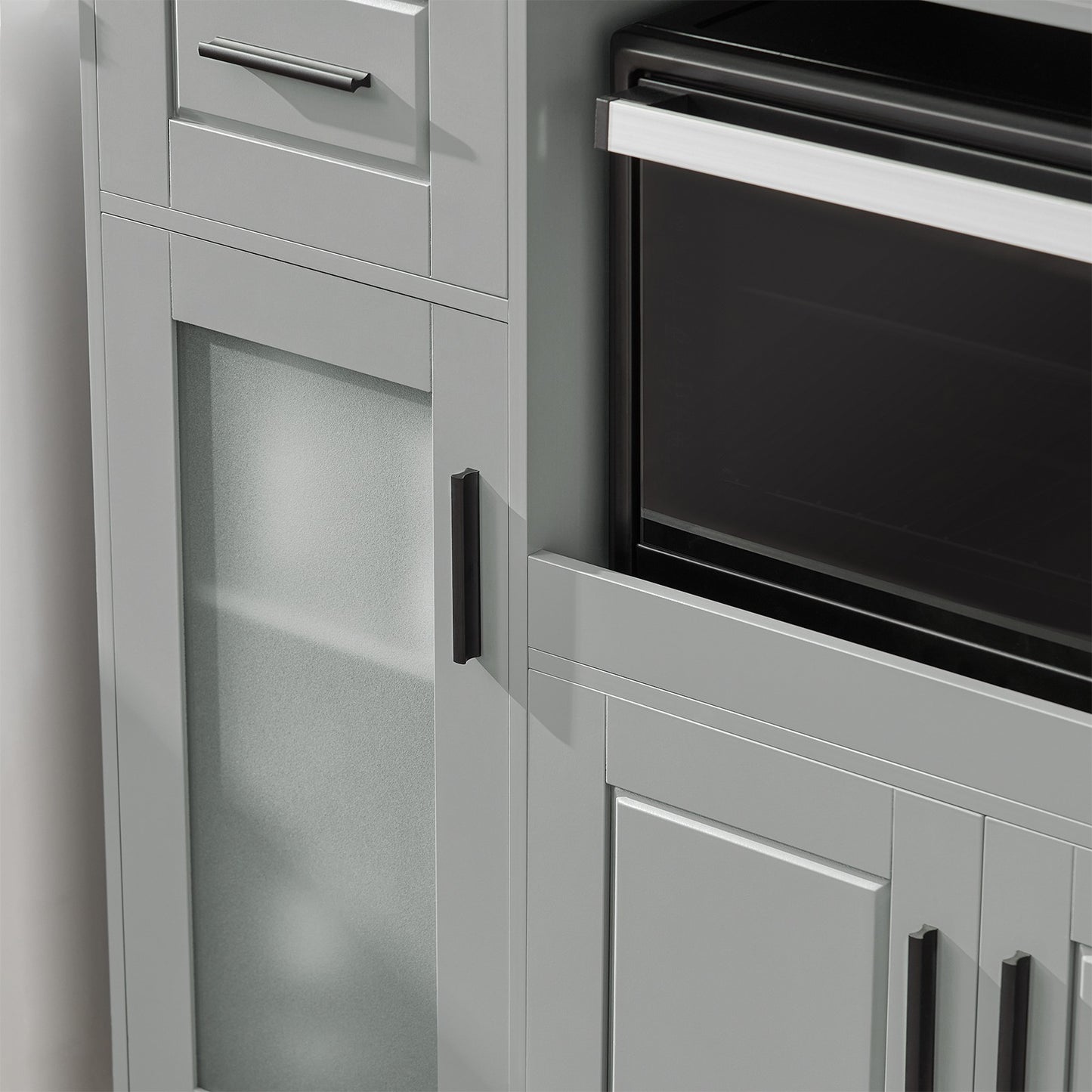 Keukenkastje op Wielen – Keukentrolley – Opbergkast – Servieskast – Rollende Kast – Verstelbare Plank – Grijs MDF & Glas – Draagkracht 60 kg
