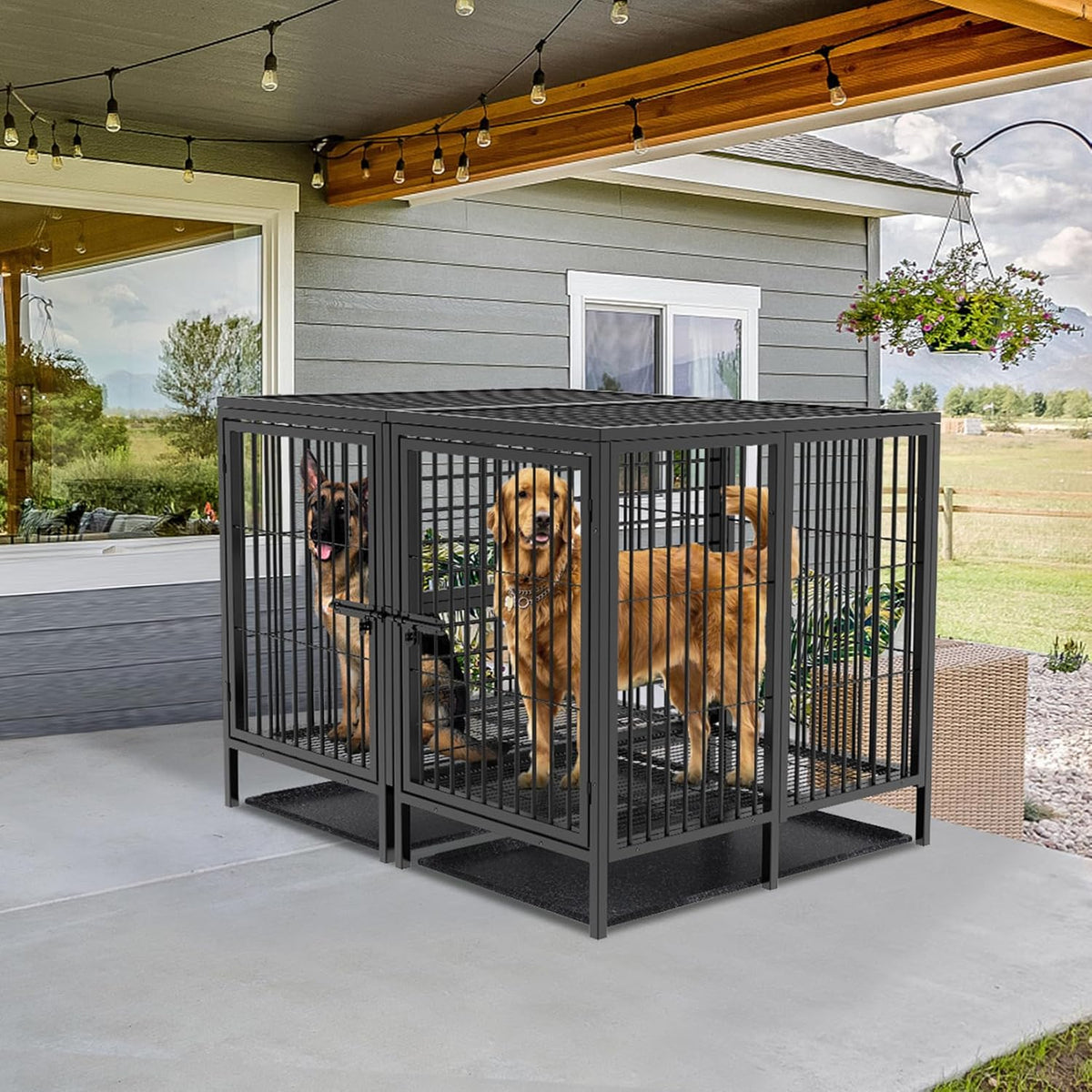 BingoPaw Heavy Duty hondenkrat: 132 cm extra grote enorme metalen huisdierenkooi met afneembaar scheidingspaneel - Indoor Hogere Binnenruimte Doggy box Kennel met twee deuren en trays voor kleine,