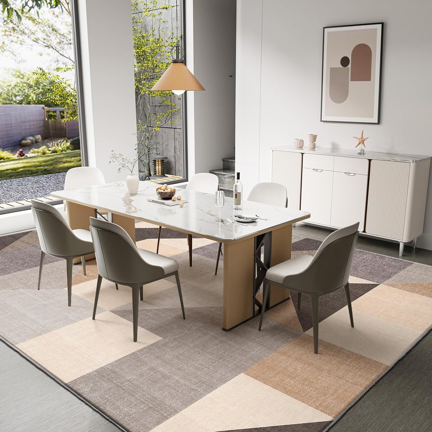 HOMFINE wasbare woonkamer korte flens tapijt-fluffy niet-slip modern tapijt, slaapkamer en eetkamer, zacht sponsmateriaal, ultrasoft en duurzaam, geometrisch abstract patroon, 200x300 cm Bruin