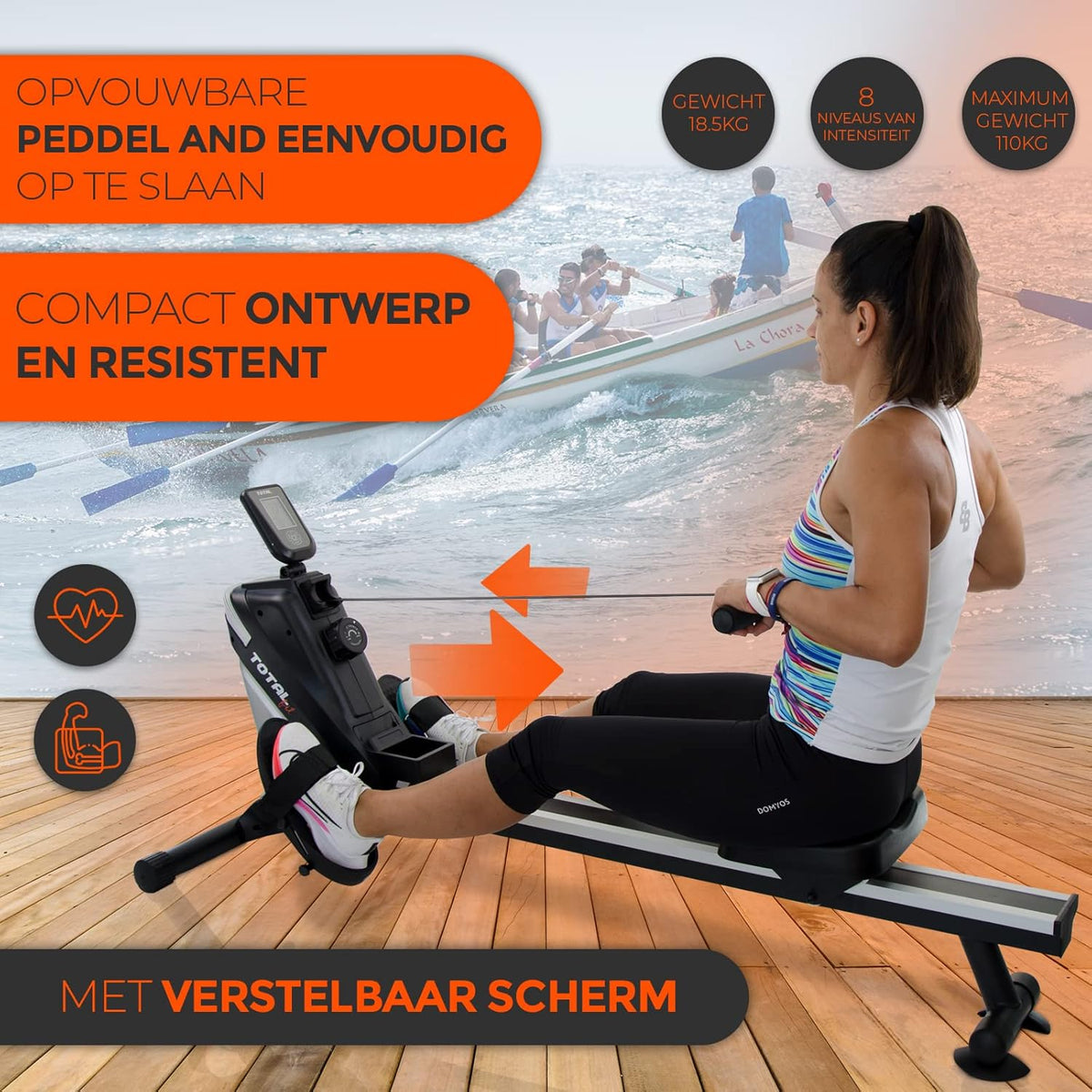 Rowing Machine for Home | Fitness | Easy Movement Wheels | LCD Display | 8 Resistance Levels | Magnetic Brake | Folding - QUORE