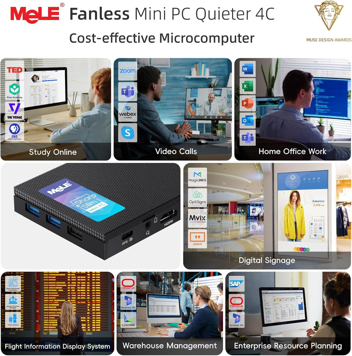 MeLE Fanless Mini PC Quieter 4C N150 32GB RAM 512GB Opslag, Stille en Slanke Computer voor IoT, Thuis, Kantoor, Onderwijs, Astrofotografie met USB-C en Dual HDMI