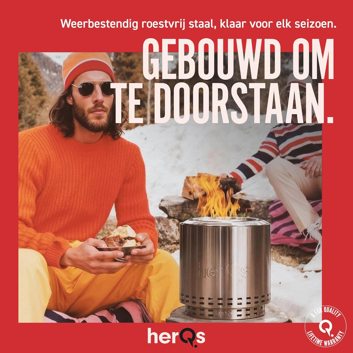 herQs Cozy - Rookvrije vuurkorf van roestvrij staal Ø38 cm voor 4-6 personen – Smokeless firepit met secundaire verbranding – Inclusief draagtas en asopvangbak - voor de kleine en gemiddelde tuin