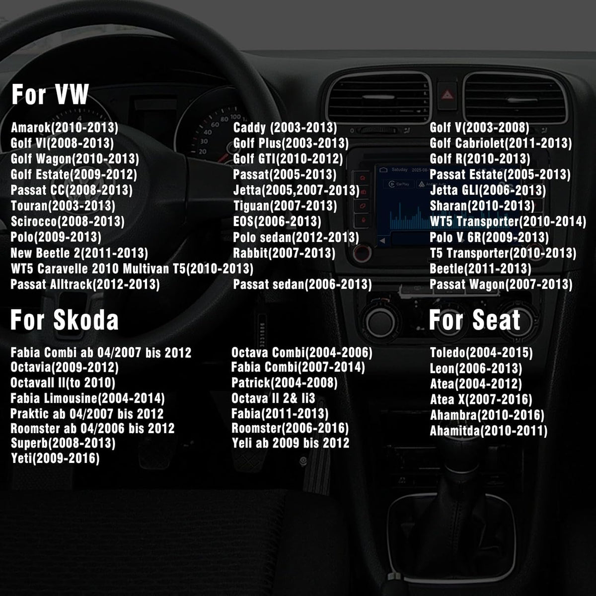Autoradio stereo voor VW Seat Golf Passat Jetta Beetle EOS met touchscreen Bluetooth FM achteruitrijcamera, Linux System, Double Din Auto Stereo met Wireless Carplay/Android Auto