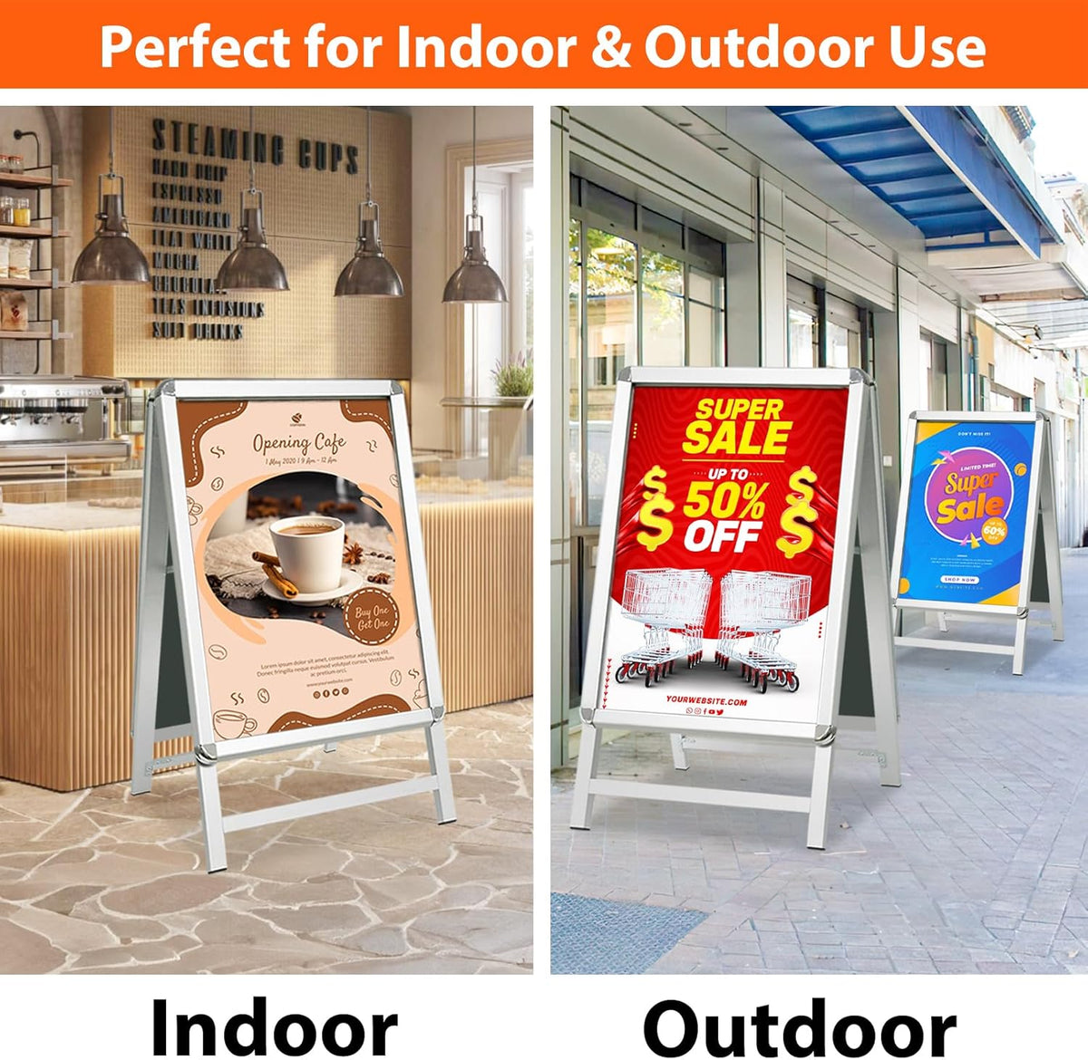 Stoepbord Zilver – A-Bord – Reclamebord – Displaybord – Posterbord – A1 Dubbelzijdig – Aluminium Snap Frame